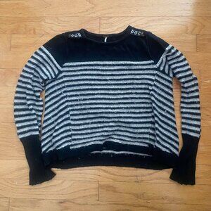 FREE PEOPLE Black and Gray Striped Knit Long Sleeve Oversize Sweater Large
